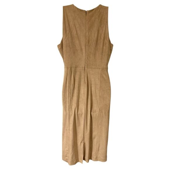 Metaphor Womens faux suede dress Tan Size Large stretchy body con sleeveless NWT - Picture 3 of 8
